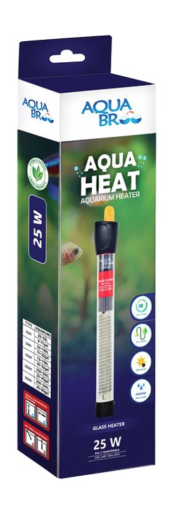 Aquabroo Aqua Heat Eco-Friendly Submersible Glass Heater for Aquariums (25W, 220-240V, 50/60Hz) 1 pack