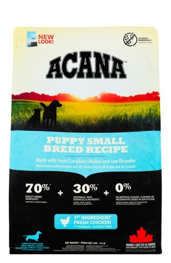 Acana Dry Food with Free Run Chicken, Wild Flounder & Fraser Valley Greens for Small Breed Puppies