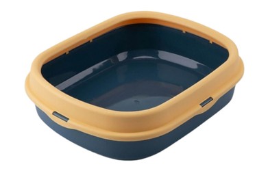 Petbroo Dark Blue & Yellow Cat Litter Tray with Rim (55x43x18.5cm)