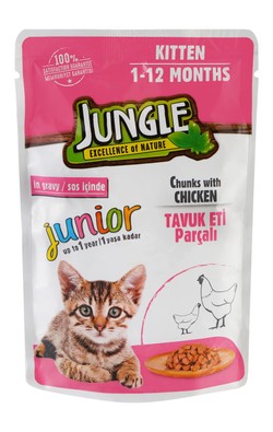 Jungle Junior Wet Food Chunks with Chicken in Gravy for Kittens (Up to 1 Year) 100 gr