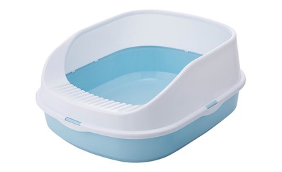 Petbroo Blue & White Cat Litter Tray with Rim (47x39x13cm)