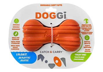 لعبة مضغ للكلاب على شكل عظمة مطاطية مطاطية عائمة باللون البرتقالي من Doggi Catch &amp; Carry