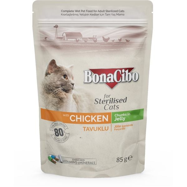 BonaCibo For Sterilised Cat with Chicken Cat Food - 85g