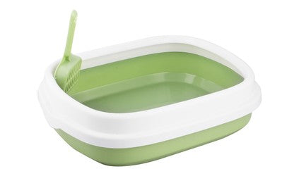 Petbroo Green & White Cat Litter Tray with Rim & Scoop (40x30x13cm)