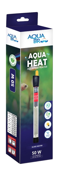 Aquabroo Aqua Heat Eco-Friendly Submersible Glass Heater for Aquariums (50W, 220-240V, 50/60Hz) 1 pack