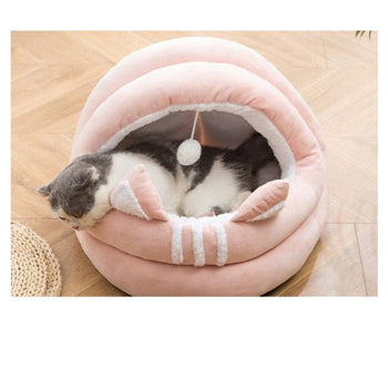 PETS CLUB CAT BED MODERN HOUSE WITH PLUS TOY AND SOFT COTTON - SMALL -35 CM -PINK