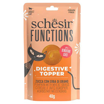 Schesir Functions Digestive Topper with Pumpkin & Wheat Grass for Sensitive Adult Cats