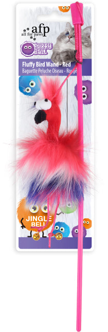 Furry Ball - Fluffy Bird Wand - Red