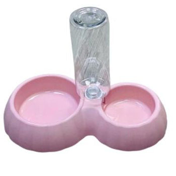 PUMPKIN SHAPE PET DOUBLE BOWL WITH WATER DISPENSER-PINK , 31*18*5.3cm (Dispenser 500 ml)