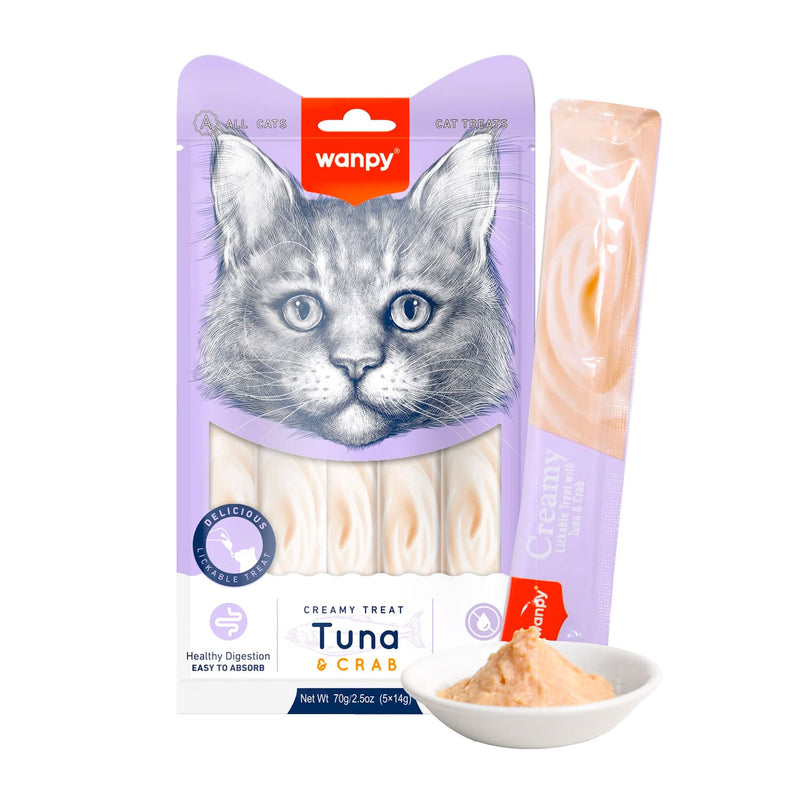 Wanpy Creamy Lickable Cat Treats – Tuna & Crab (14gx5)