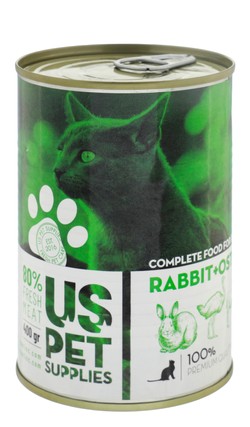 US Pet Supplies Pate with Rabbit, Ostrich & Lamb for Adult Cats 400 gr