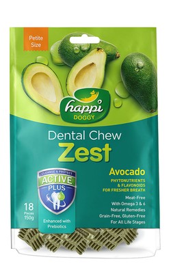 Happi Doggy Zest 2.5 Inches Avocado Dental Dog Treats (18 Pieces)