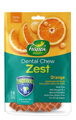 Happi Doggy Zest 2.5 Inch Orange Dental Dog Treats (18 Pieces)