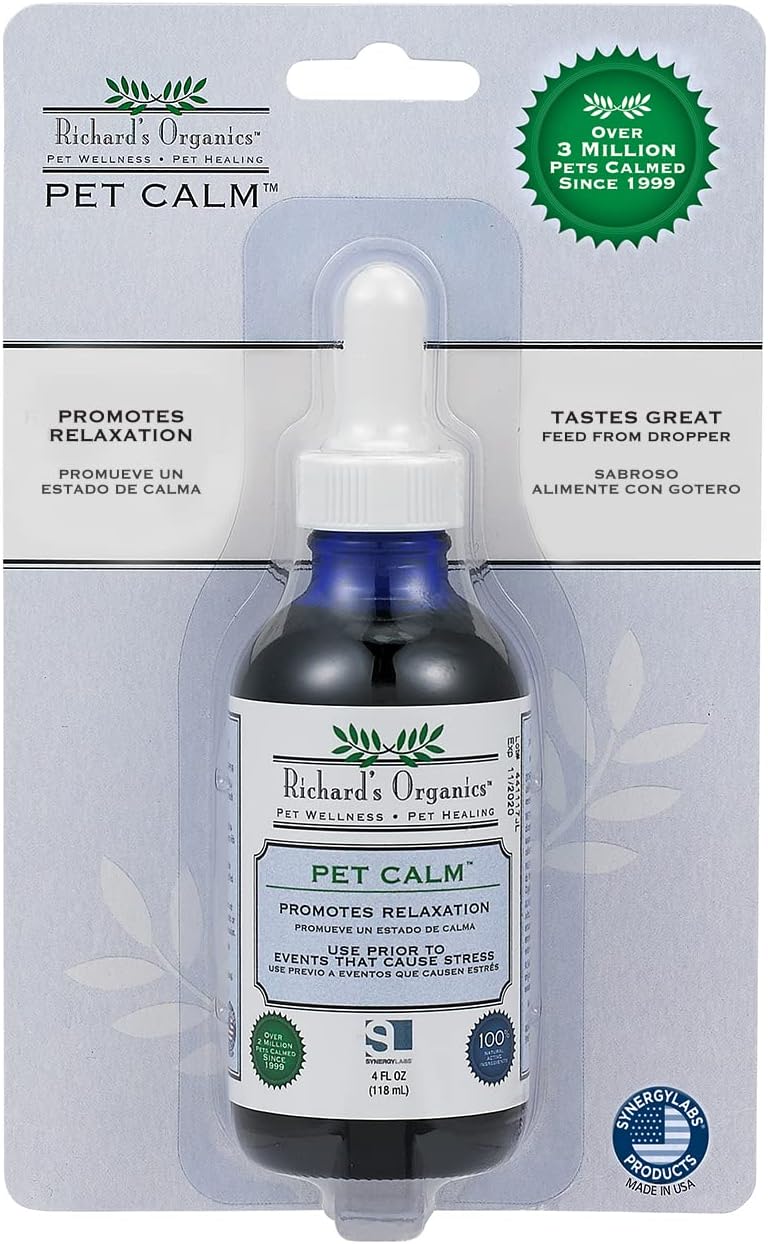 Richard’s Organics Pet Calm - Naturally Relieves Stress and Anxiety in Dogs and Cats - 100% Natural, Drug-Free, Settles Nerves and Reduces ...