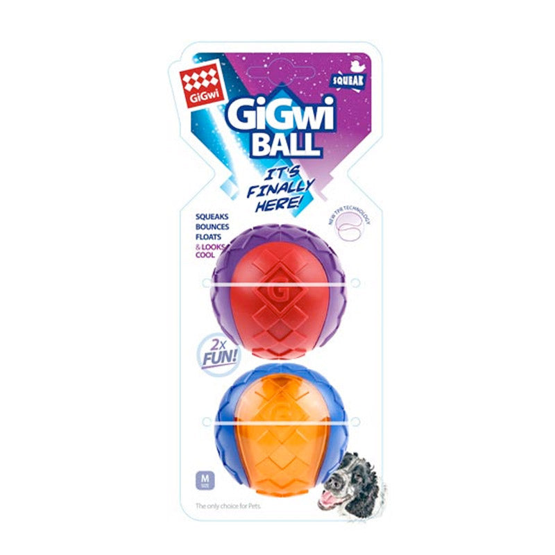 Gigwi Ball Medium 2pack Red/Orange Squeaker -  Solid Transparent
