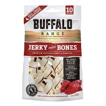 Buffalo Range Natural, Grain Free Jerky Mini Bone Rawhide Chews for Dogs