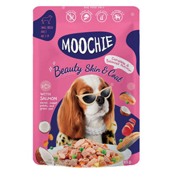 Moochie Dog Food Casserole with Salmon - Beauty Skin & Coat Pouch 12 x 85g