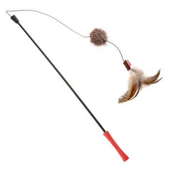 Catwand Feather Teaser with Natural Feather, Plush Tail & TPR Handle (Red)