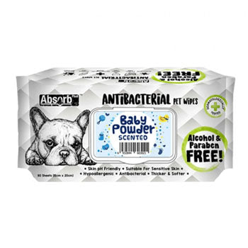 Absolute Pet Absorb Plus Antibacterial Pet Wipes Baby Powder