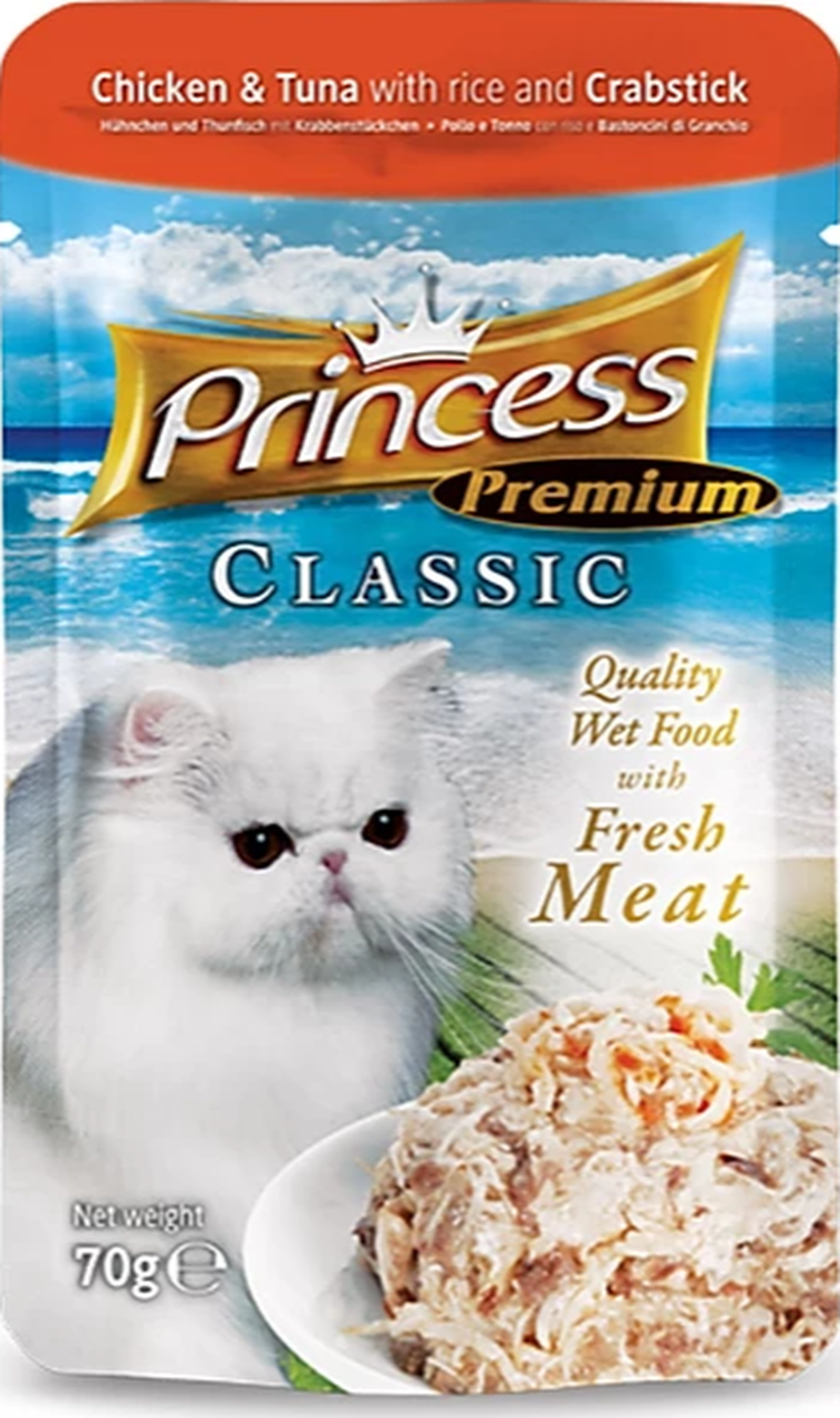 Princess Sterilised Chicken & Tuna with Rice & Crab Pouch 70g